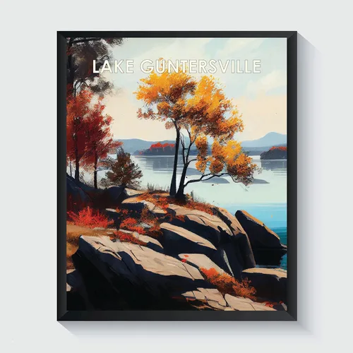 Vista 42 de Yellowstone Lake - Póster impreso artístico, ilustración, arte de pared, decoración de paisaje retro, paisaje, obra de arte para decoración de Lago