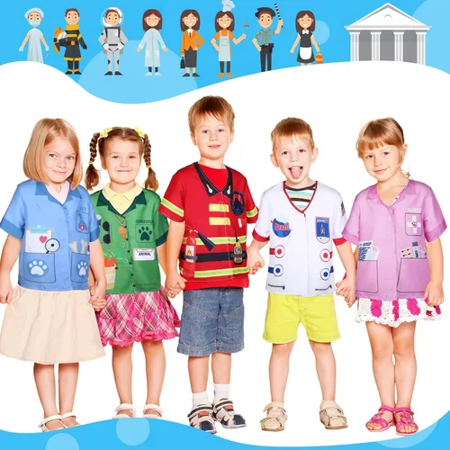 Vista 6 de Jiuguva 12 piezas de disfraces de juego de roles para niños, ropa para disfrazarse de niños, ayudante de la comunidad, carrera, cosplay, doctor
