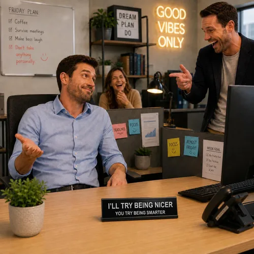 Vista 7 de Letrero Divertido para Escritorio de Oficina "I'll Try Being Nicer", Regalo Sarcástico y Mordaz, Broma con Humor Travieso para Compañero de Trabajo