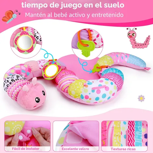 Vista 2 de Tapete 2 en 1 para el Tiempo Boca Abajo del Bebé y Almohada de Apoyo para Sentarse, Juguetes para Bebés Recién Nacidos 0 1 2 3 4 5 6 Meses, Oruga