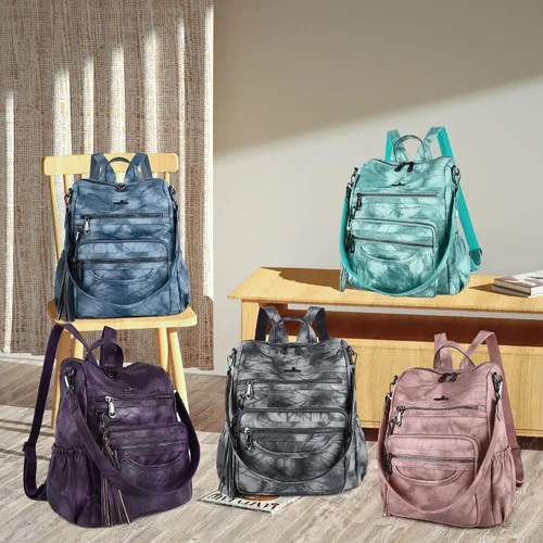 Vista 21 de Bolsos mochila monedero de piel sintética para mujer, bolsas con zíper, mochilas de hombro casuales