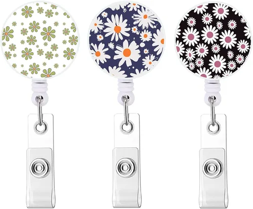 Vista 7 de Carrete retráctil para tarjetas de identificación con clip de cocodrilo resistente para nombre de enfermera, carrete decorativo para tarjetas