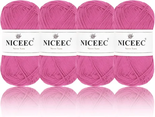 Vista 45 de NICEEC 4 madejas de hilo de algodón suave para bebé, 4 capas, manualidades DIY, peso fingering, hilo para manta para ganchillo y tejido, total 700