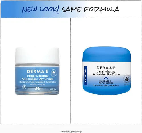 Vista 4 de Derma E Crema de día antioxidante ultra hidratante, hidratante facial con ácido hialurónico, escualano y ceramidas para suavizar y nutrir