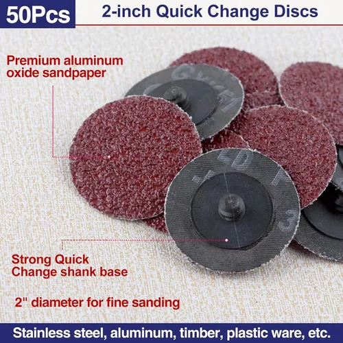 Vista 6 de SPEEDWOX 50 piezas de 2 pulgadas de 36 grano Discos de cambio rápido con bloqueo de rollo Revestimiento de óxido de aluminio Accesorios
