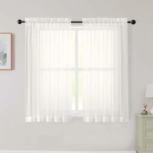 Vista 229 de 2 paneles de cortinas traslúcidas blancas para dormitorio, sala de estar, 96 pulgadas de largo, modernas, suaves, ligeras, con bolsillo para barra