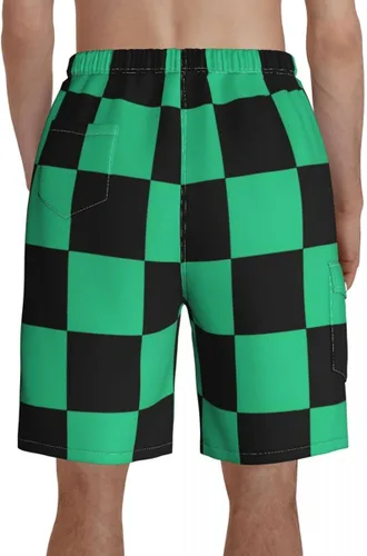 Vista 2 de Tanjiro Kamado - Pantalones cortos de mesa con patrón a cuadros Kimetsu No Yaiba Anime Board Pantalones cortos para hombre, trajes de baño