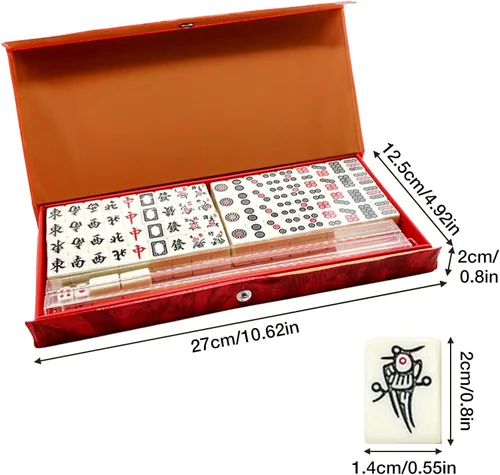 Vista 3 de Mini Mahjong - Juego de versión tradicional china con 2 tarjetas de repuesto, 144 azulejos Mahjong, juego de mesa de viaje con 4 reglas de cartas