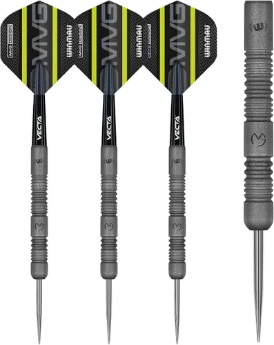 Vista 2 de WINMAU Michael Van Gerwen MvG Exact - Juego de dardos de tungsteno de 0.81 oz con vuelos y tallos (ejes)