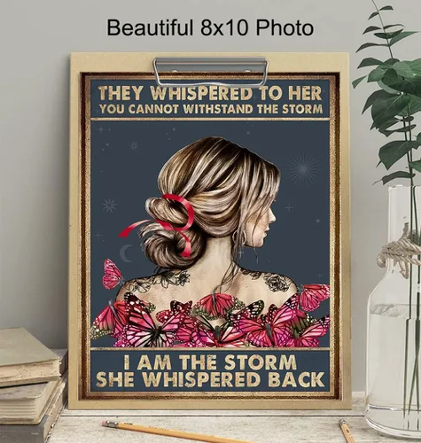 Vista 4 de They Whispered to Her You Cannot Withstand The Storm - Arte de pared con cita inspiradora - Decoración de pared de mariposa - Regalos motivacionales