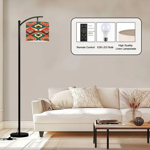 Vista 3 de Arc Floor Lamp Aesthetic mid century seamless retro design Decorative 50 s 60 s 70 s Tall Standing Lamp Modern Dimmable with Remote Adjustable Drum