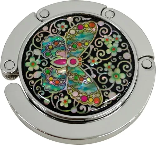 Vista 2 de Gancho magnético plegable para bolso de perla madre, clip de mesa, soporte para bolso de mano (Mariposa Arabesque)