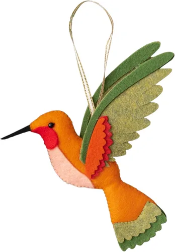 Vista 11 de Adorno de colibrí Adornos de Navidad hechos a mano de fieltro para árbol Rojo, verde, naranja, colibrí, decoración de árbol de Navidad, adorno