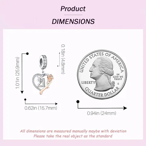 Vista 2 de Abalorio colgante de corazón con flor de plata de ley 925 de cumpleaños con corazón de cumpleaños apto para pulsera, Plata esterlina, Sin gemas.