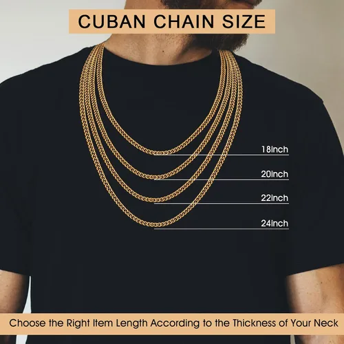 Vista 3 de Qumfole Cadena de eslabones cubanos para hombre y mujer, collar plateado, negro, oro, 0.236 in0.394 in0.551 in ancho, 1822 pulgadas de largo