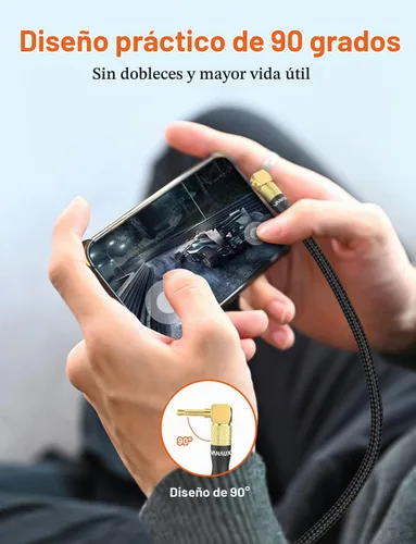Vista 7 de VANAUX Cable auxiliar de ángulo recto de 90 grados macho a macho de 0.138 in, cable auxiliar estéreo compatible con laptop, teléfono inteligente