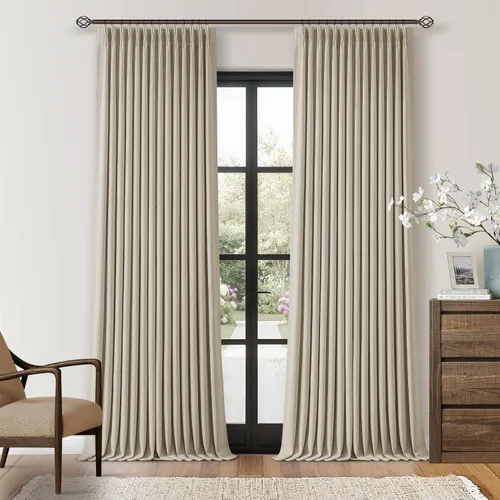 Vista 212 de Juego de 2 paneles de cortinas plisadas negras de 80 pulgadas para sala de estar, cortinas plisadas de lino con forro de 80 pulgadas de largo, 100%