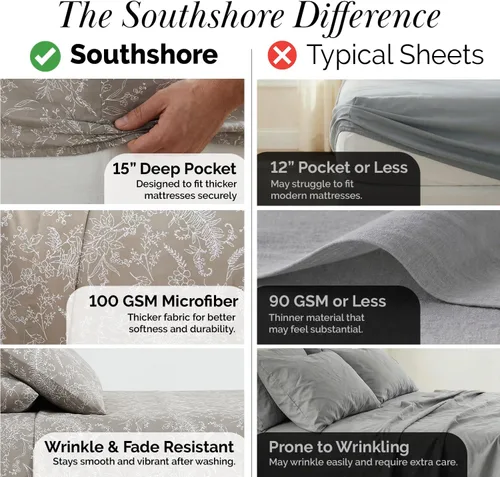 Vista 114 de Southshore Fine Living, Inc. Colección Winter Brush, juego de sábanas de 3 piezas para cama individual, sábana bajera con bolsillo profundo de 14