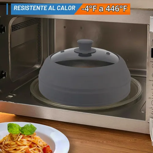 Vista 7 de Cubierta de vidrio para microondas para alimentos, cubierta plegable de silicona para salpicaduras de microondas de 10.5 pulgadas, cubierta