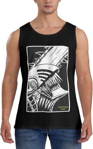 Vista 6 de Chainsaw Anime Man - Camiseta sin mangas de algodón con patrón personalizado para correr, entrenamiento, color negro