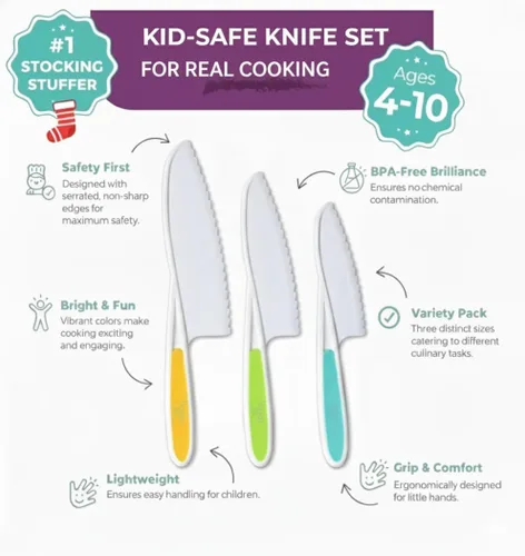 Vista 2 de Tovla Jr - Juego de cuchillos seguros para niños para cocina real, cuchillos de cocina para niños pequeños, herramientas de cocina Montessori STEM
