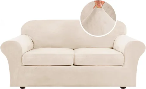 Vista 138 de H.VERSAILTEX - Funda elástica para sofá de 2 piezas, funda protectora de terciopelo, suave, con parte inferior elástica, con un ancho de hasta 49