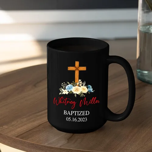 Vista 4 de Personalized Baptism Coffee Mug Gift With Baby Name & Date Baptized, Customized Baby Baptism Christening Black Ceramic Mug Gift For Dad Mom