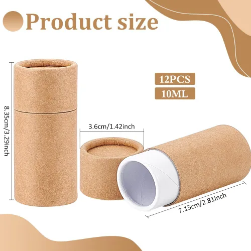 Vista 2 de BENECREAT 12 tubos de cartón Kraft BurlyWood de 0.3 fl oz, recipientes redondos de cartón, tubos de bálsamo labial, tubos de cartón para lápices