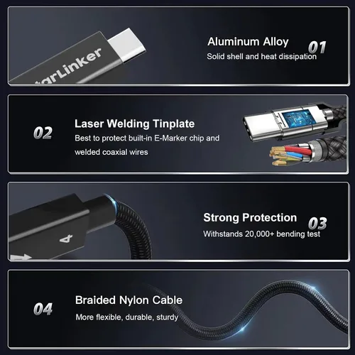 Vista 6 de Cable Thunderbolt 4 de 40 Gbps [3.3 pies 3.3 ft] trenzado, carga PD, transferencia de datos de alta velocidad y 8K a 60Hz 4K a 144Hz, USB C