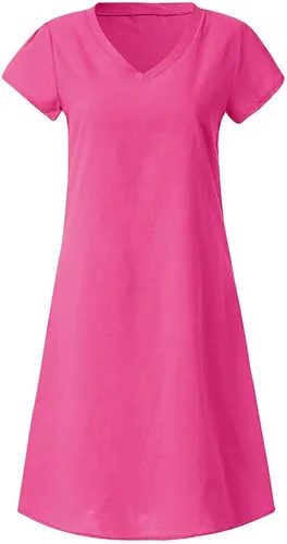 Vista 3 de Vestido de talla grande para mujer, estilo vintage, vestido femenino, camiseta de algodón, vestido casual rosa intenso, Naranja, rosa intenso