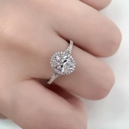 Vista 6 de CGSRING Anillo de compromiso de moissanita de corte ovalado de 1.5 quilates con halo oculto para mujer