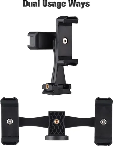 Vista 8 de Andoer AD-04 Soporte de trípode universal para teléfono con soportes para teléfono duales Abrazadera horizontal vertical para teléfono 4 Soporte
