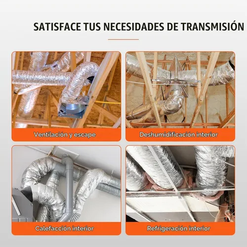 Vista 6 de VEVOR - Conducto flexible aislado de 4 pulgadas R-6.0, 25 pies de largo con 2 abrazaderas para conductos, manguera de conducto de aire de protección