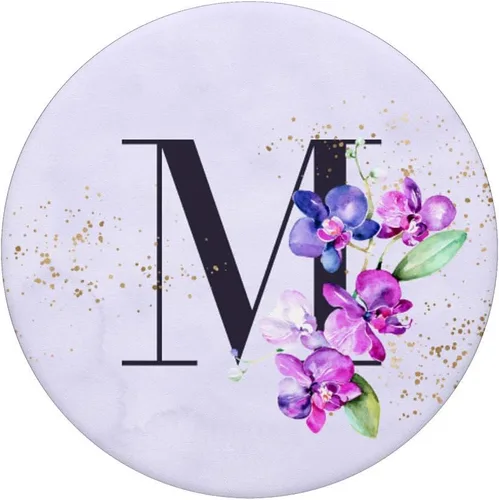 Vista 3 de Orchids Plants Flower Floral Arrangement Purple Letter M PopSockets - Soporte para teléfonos y tabletas, Negro