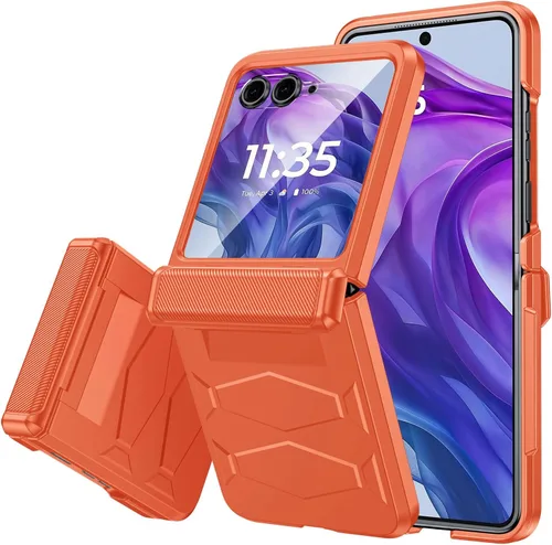 Vista 23 de Vizvera para Motorola Razr 2024 - Funda con tapa con bisagra, protector de pantalla incorporado, a prueba de golpes, funda todo en uno para Negro