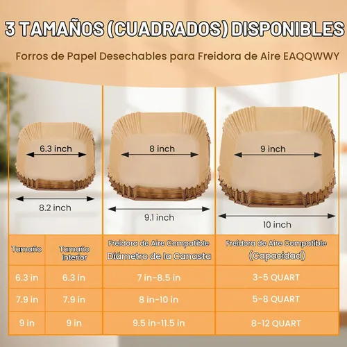 Vista 3 de Revestimientos para freidora de aire, 100 forros de papel desechables para freidora de aire, papel pergamino, antiadherente, sin blanqueador, papel
