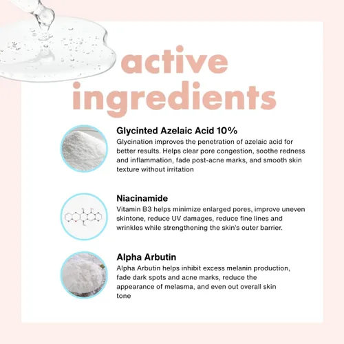 Vista 3 de Saranghae Azalume 10 Suero aclarante – Ácido azelaico, niacinamida y alfa arbutina – Suero facial para piel propensa a imperfecciones, manchas