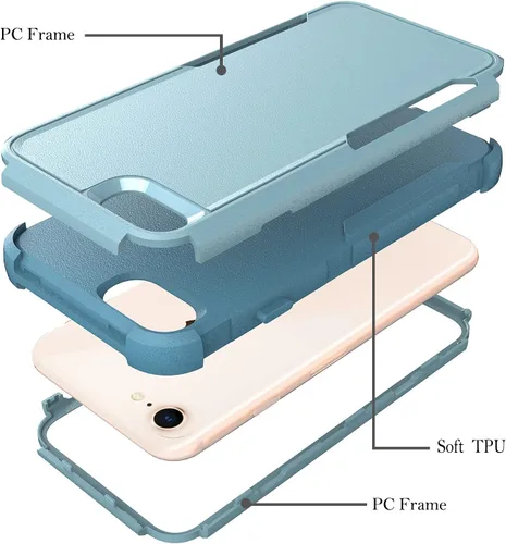 Vista 4 de PinLiSheng Funda para iPhone SE 2022/iPhone SE 2020/iPhone 8/7, [protección contra caídas de grado militar] 3 capas, resistente, resistente, funda