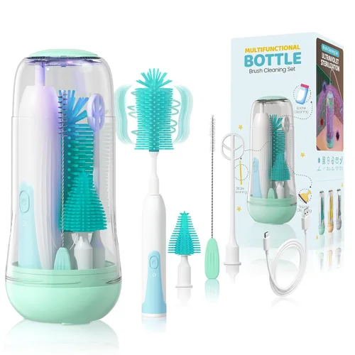 Vista 10 de Limpiador de cepillo eléctrico portátil con caja de almacenamiento, kit 4 Gris