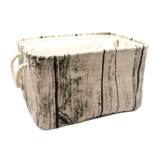 Vista 2 de Elegante cesta de almacenamiento rectangular de grano de madera con diseño de tocón de árbol, cesta de almacenamiento de tela de algodón lavable