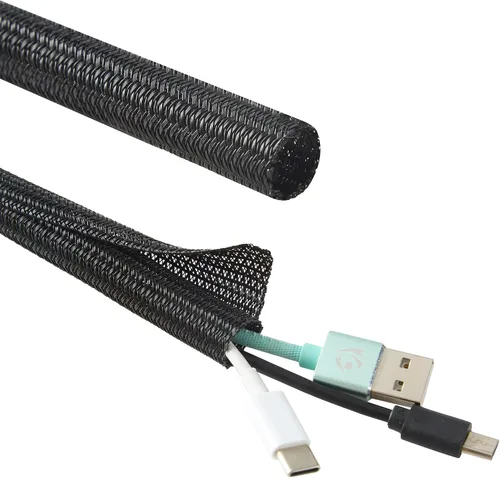 Vista 9 de Funda para Cables de 1/2" x 3.05m Negra/Blanca - Protege los Cables de las Mascotas y Organiza los Alambres - Estilo Moderno - Material de Poliéster