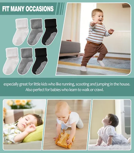 Vista 6 de MQELONG Calcetines tobilleros antideslizantes para bebé, con calcetines antideslizantes para bebés, niños y niñas, 6 pares