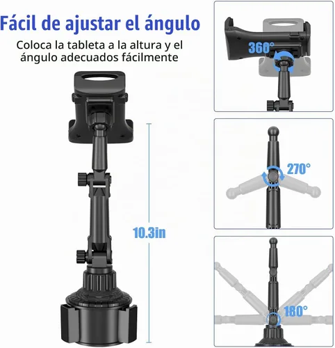Vista 3 de Soporte para iPad para coche, soporte para teléfono, rotación universal de 360°, brazo largo ajustable, para teléfono celular de 4 a 13 pulgadas
