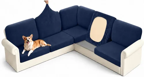 Vista 14 de Arfntevss - Fundas para sofá modular en forma de L de 5 asientos, fundas elásticas ajustadas para cojín de sofá de esquina para perros, protector