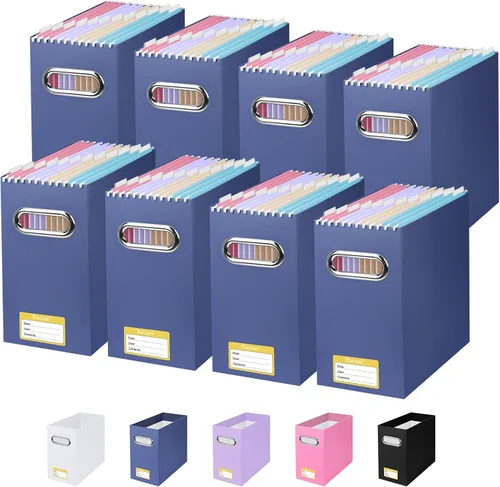 Vista 22 de BALEINE Caja organizadora de archivos, organizador de carpetas de archivos de cartón con asa para tamaño carta, caja de archivos plegable portátil