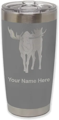 Vista 33 de LaserGram Vaso aislado al vacío de 20 onzas, alce, grabado personalizado incluido (negro)