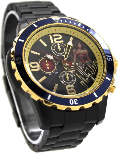 Vista 8 de Accutime Wonder Woman WW84 Reloj de acero inoxidable con cronógrafo de estilo buceador genuino para mujer o hombre (WOM8008SHW), Negro -, Superhéroe