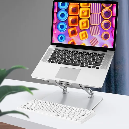 Vista 7 de Soporte para Laptop de Escritorio, Elevador de Laptop Ajustable, Soporte de Computadora de Metal Plegable Portátil, Soporte de Notebook