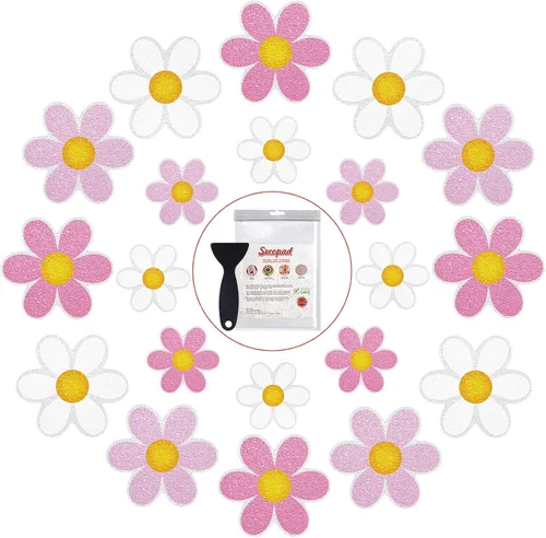 Vista 11 de Secopad 10 calcomanías antideslizantes para bañera de flores con raspador, multicolor