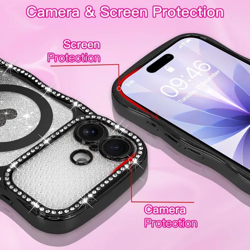 Vista 4 de AIGOMARA Funda magnética rizada para iPhone 17 para mujer, diseño de Negro